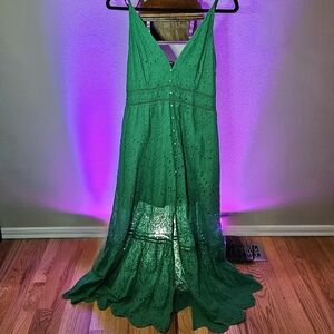 Vibrate Lace Green Tiered Maxi Sundress